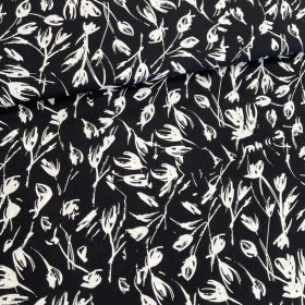 Fekete alapon FEHÉR tulipános viszkóz voile