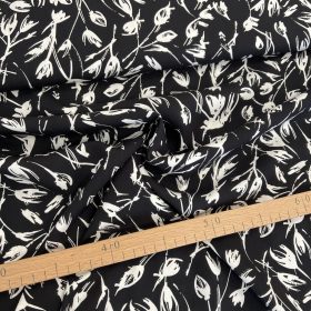 Fekete alapon FEHÉR tulipános viszkóz voile