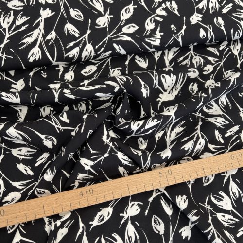 Fekete alapon FEHÉR tulipános viszkóz voile