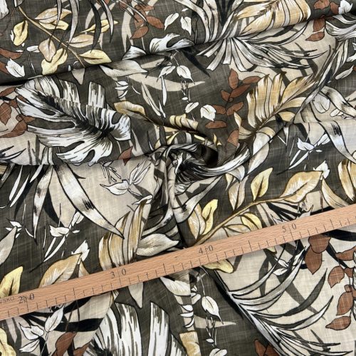 Barnás-szürkés pálmaleveles viszkóz voile