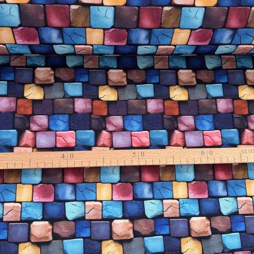 0,49 m EGYBEN KÉRHETŐ  Vízálló digitálisan nyomott erős canvas textil: Színes 3D téglák