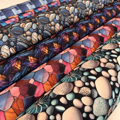 0,8 m Szálhibas EGYBEN KÉRHETŐ Vízálló digitálisan nyomott erős canvas textil: Rózsaszín-kék-narancsos üvegek